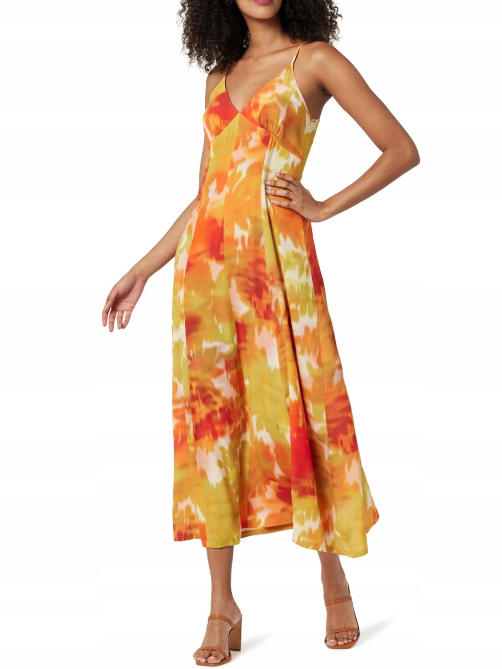 The Drop Isa Orange and Yellow Watercolor Midi Dress NEW Medium